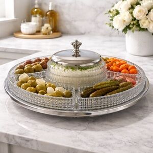 Vintage 13” Kromex 5-Part Lazy Susan Serving Tray / Relish Dish / Party Platter